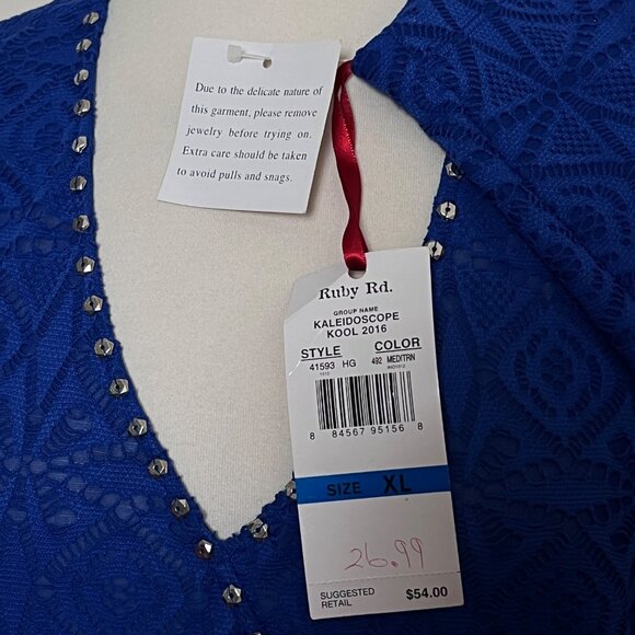 Ruby Rd Blue Lace Top XL Surplice Embellished Classic Career Office Semi Formal - Picture 8 of 11